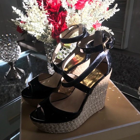 Michael Kor black ankle rap wedges. - Picture 1 of 3